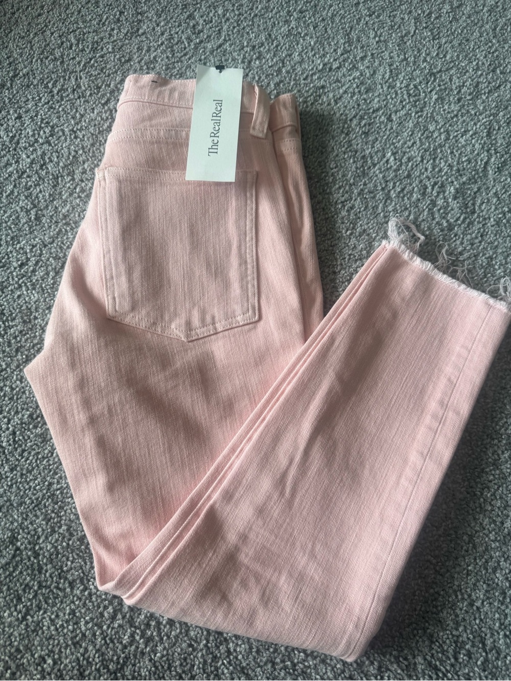 Veronica Beard Soft Pink Cropped Frayed-Hem Jeans